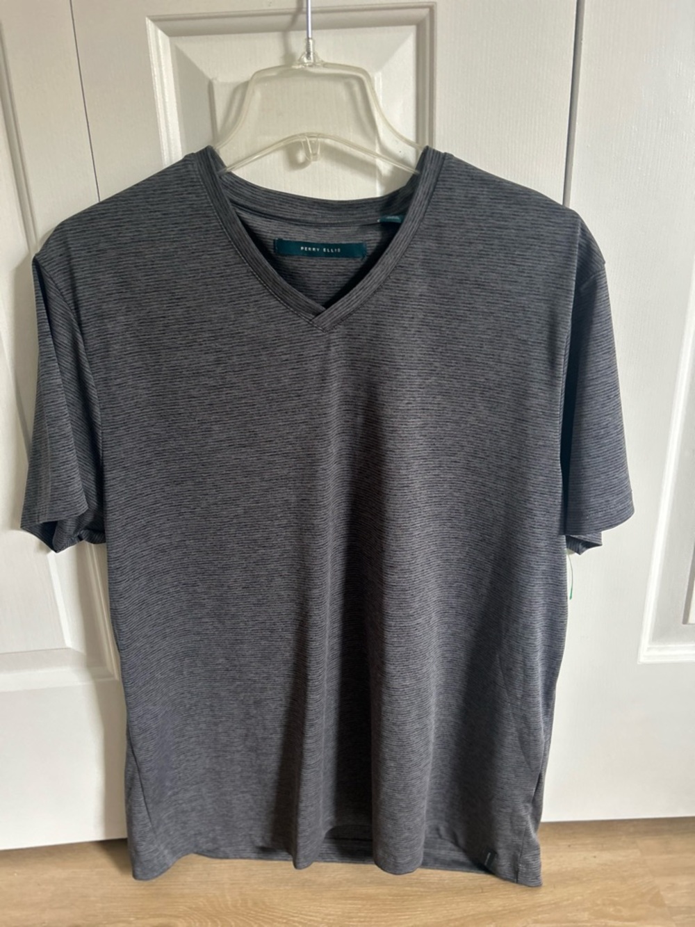 Perry Ellis Charcoal Microstripe V-Neck Tee